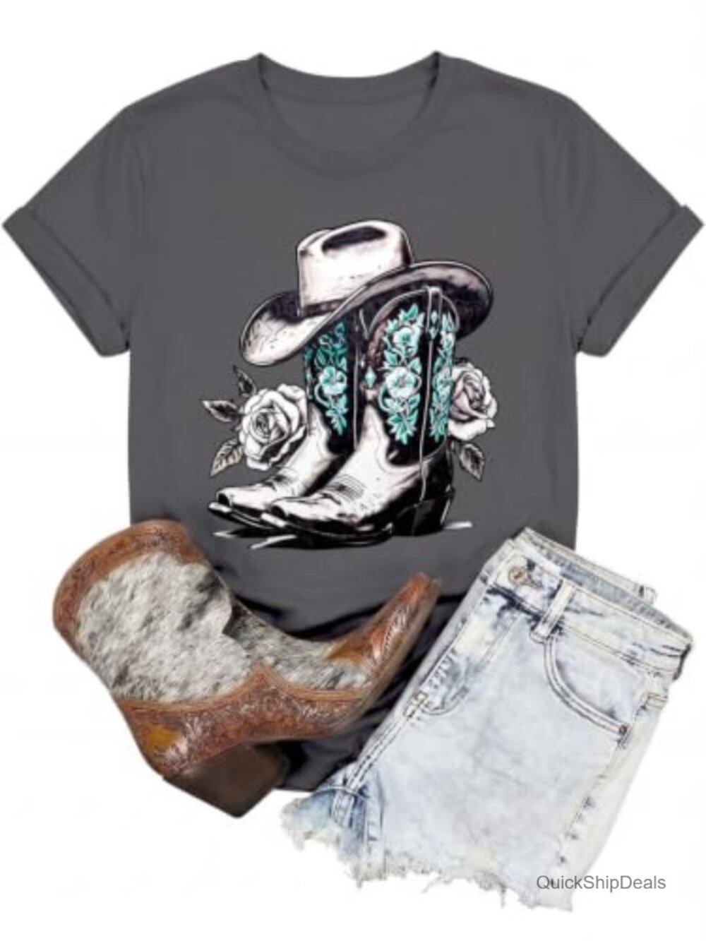 Western Cowgirl Graphic T-Shirt Cotton Blend Short Sleeve Rodeo Country Tee